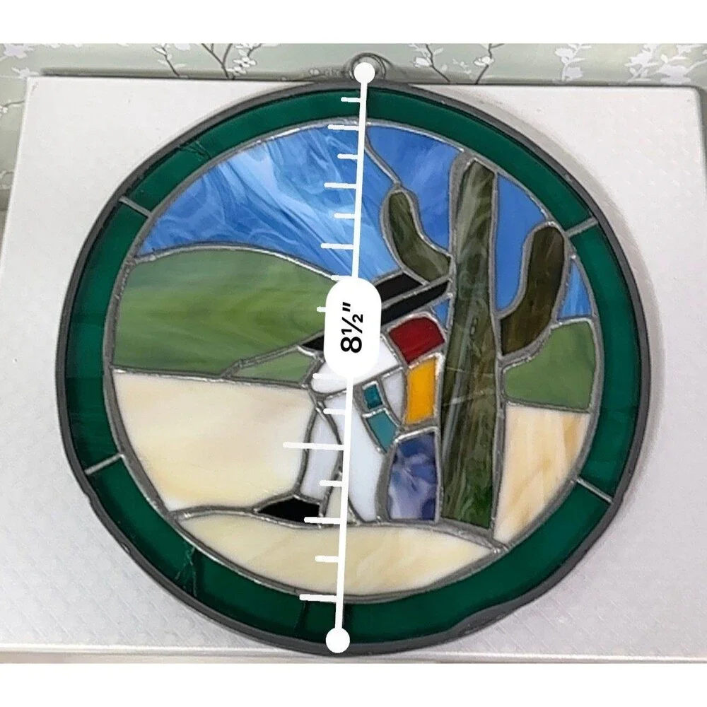 Vintage Southwestern Stained Glass Suncatcher - Siesta Desert Scene